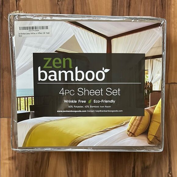 NEW Zen Bamboo Luxury 1500 Taupe Full Sheet Set - Picture 1 of 4
